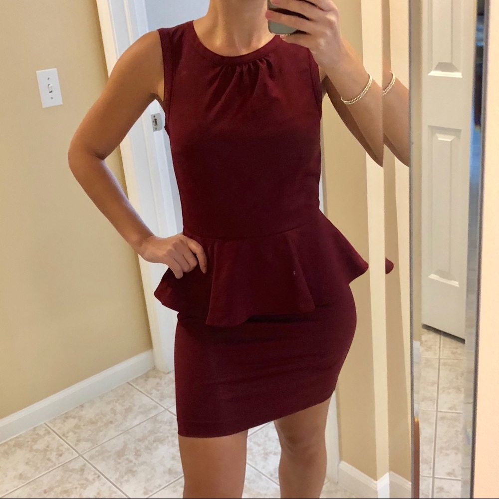 H&M peplum wine color mini dress size 6.